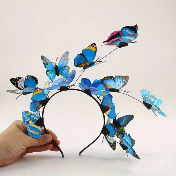 Blue Butterfly Decorative Head Band Non Slip Hair Hoop Stylish Hair Accessories - Picture 6 of 8